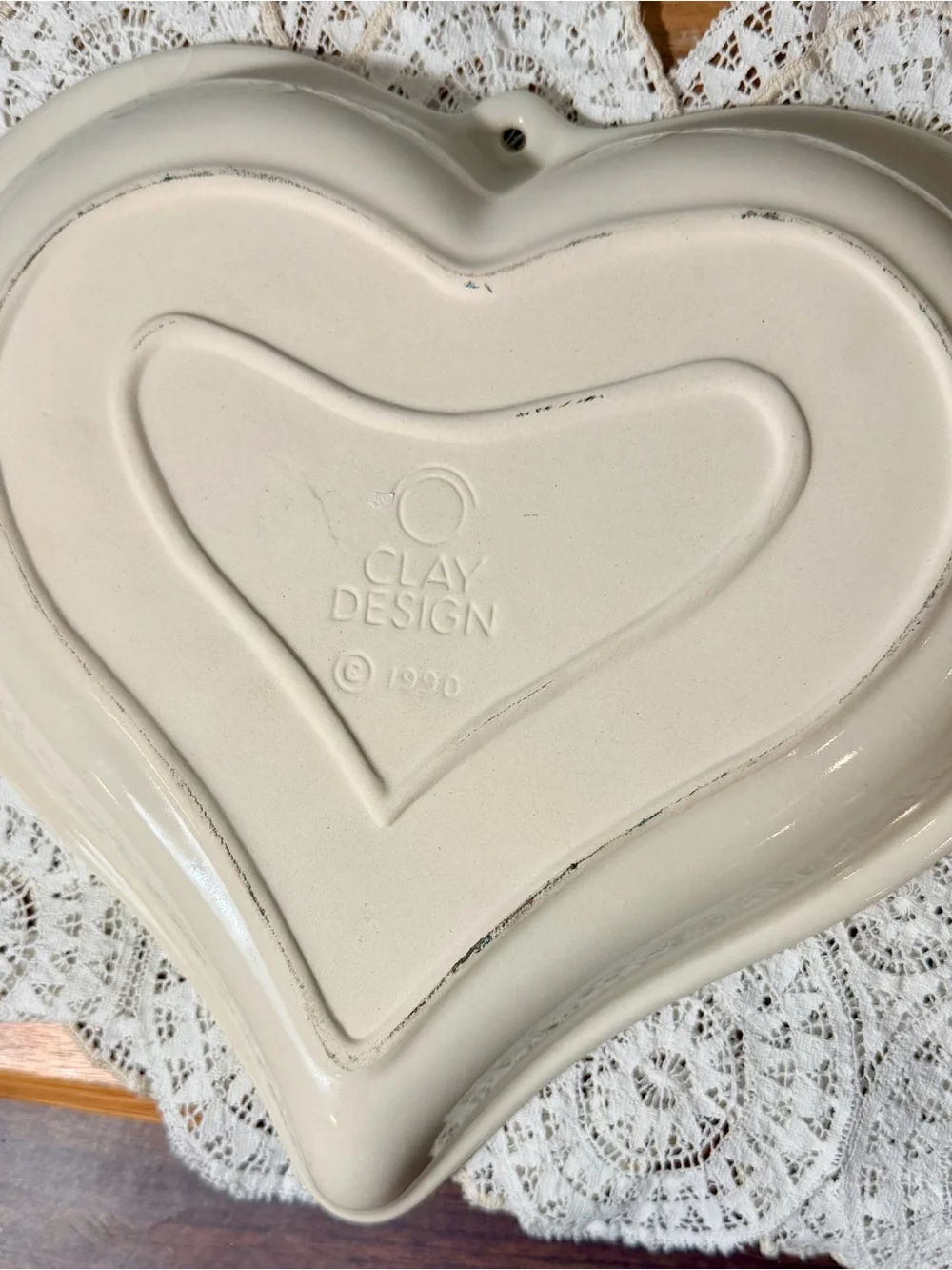 Vintage 1990 Heart-Shaped Ceramic Wall Plate with Hand-Painted Floral Design